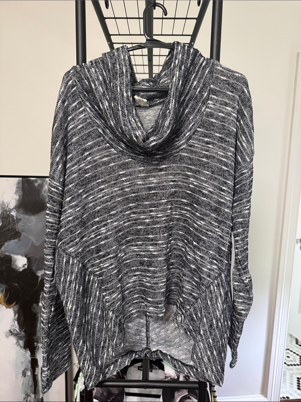 Andrea Jovine Black & White Marled Cowl Neck Sweater